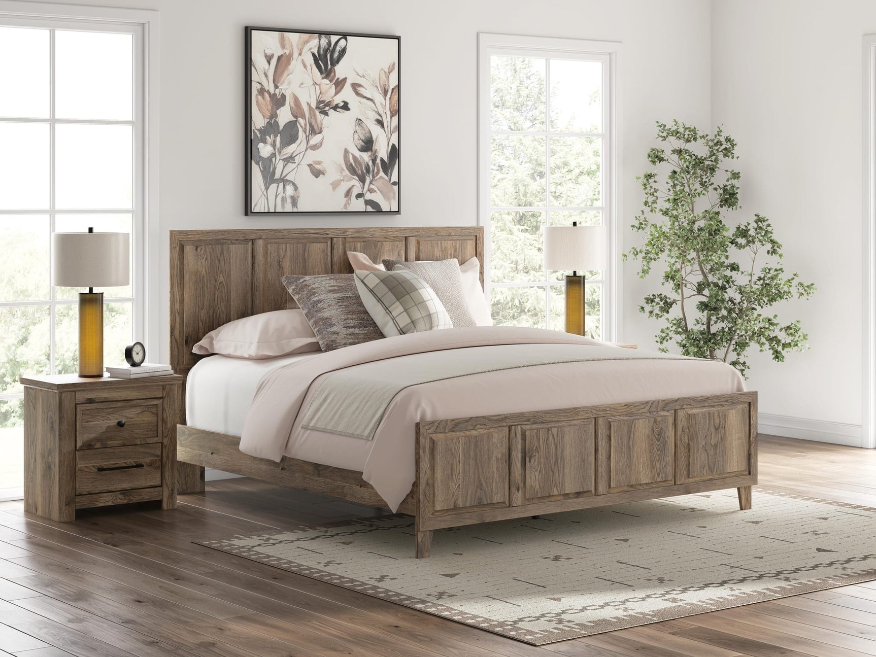 Rusticott Brown Panel Bedroom Set King 3: Bed, Dresser, Mirror from Decor Furniture