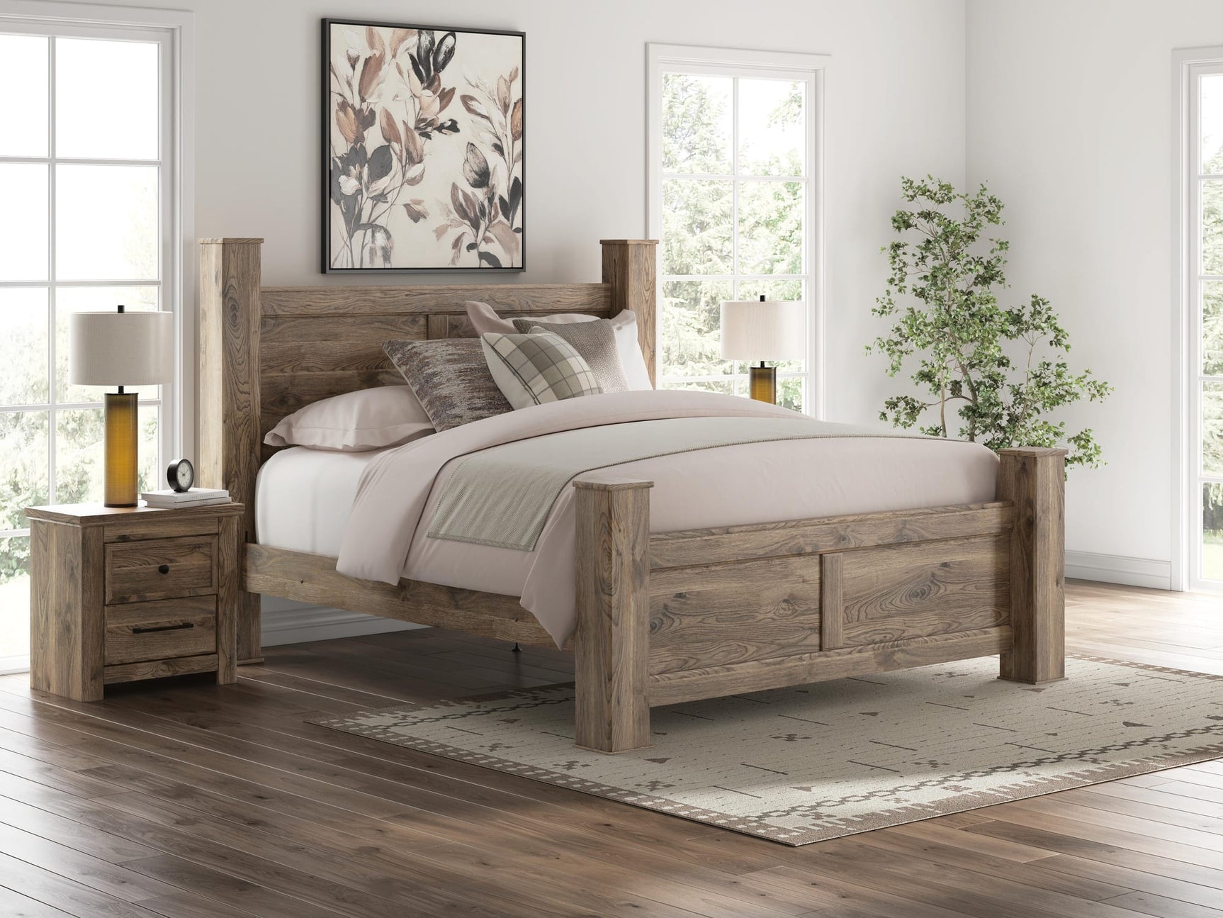 Rusticott Brown Poster Bedroom Set King 3: Bed, Dresser, Mirror from Decor Furniture