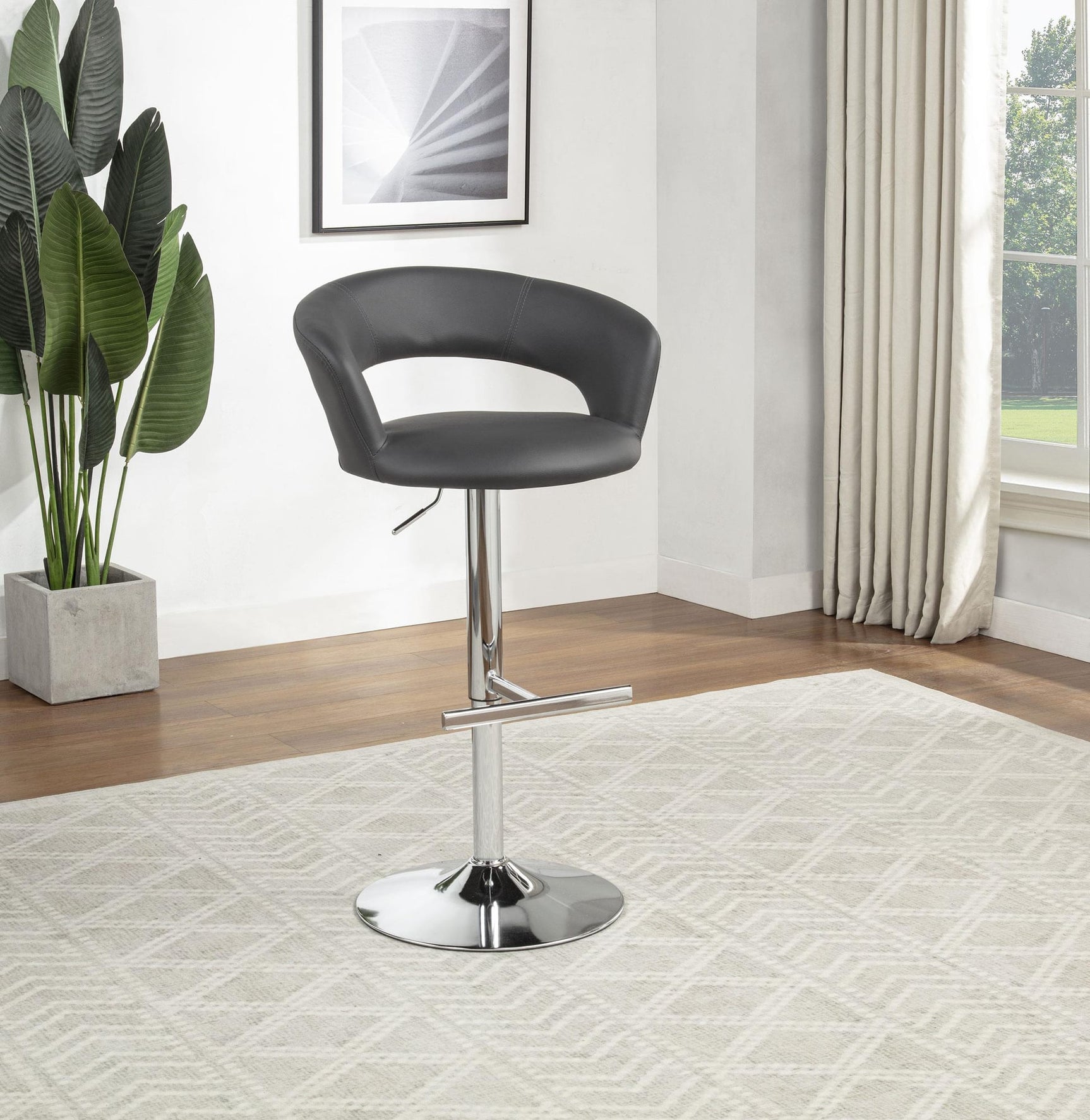 Travia Adjustable Leatherette Swivel Bar Stool Grey and Chrome from Decor Furniture