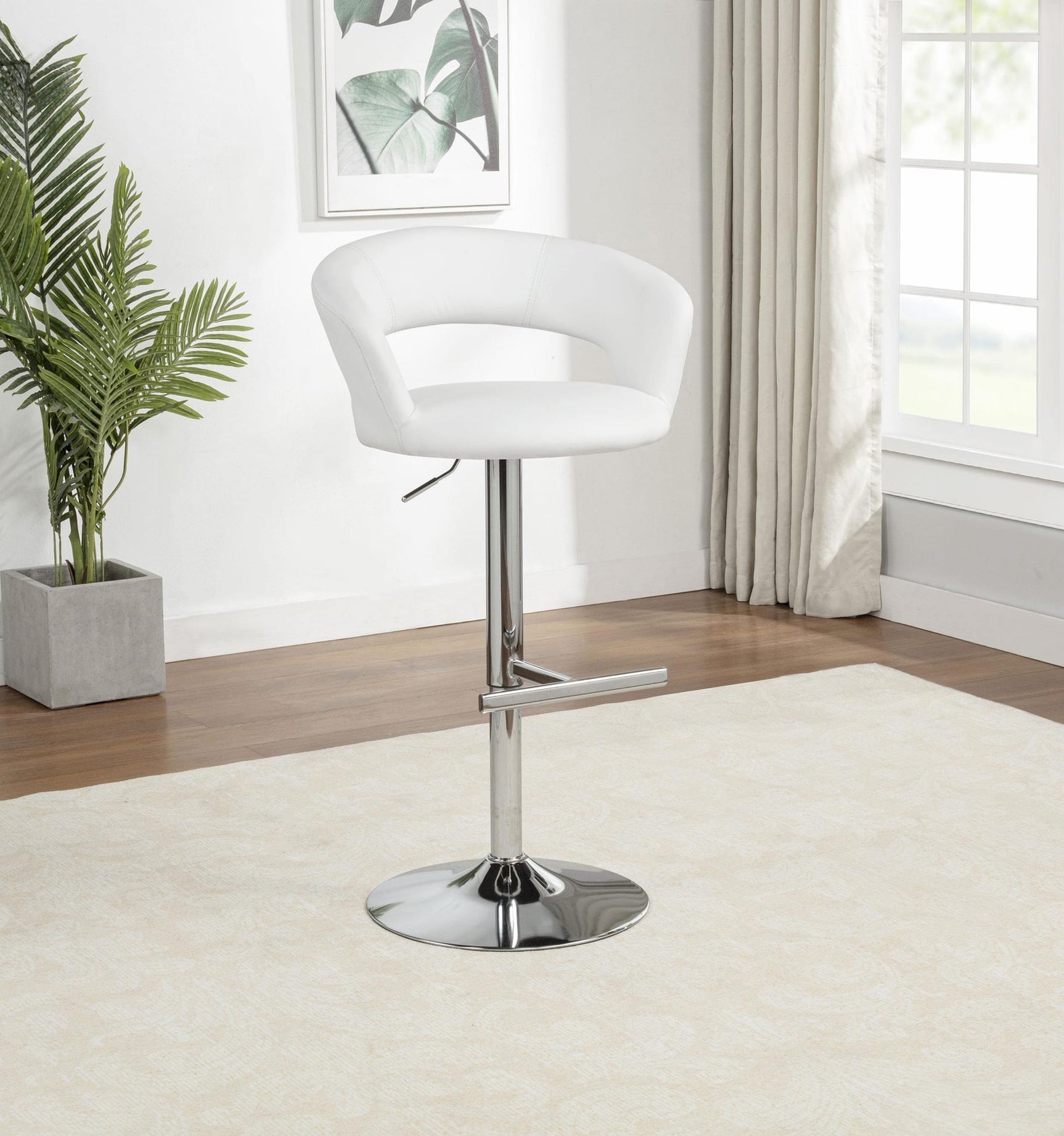 Travia Adjustable Leatherette Swivel Bar Stool White and Chrome from Decor Furniture