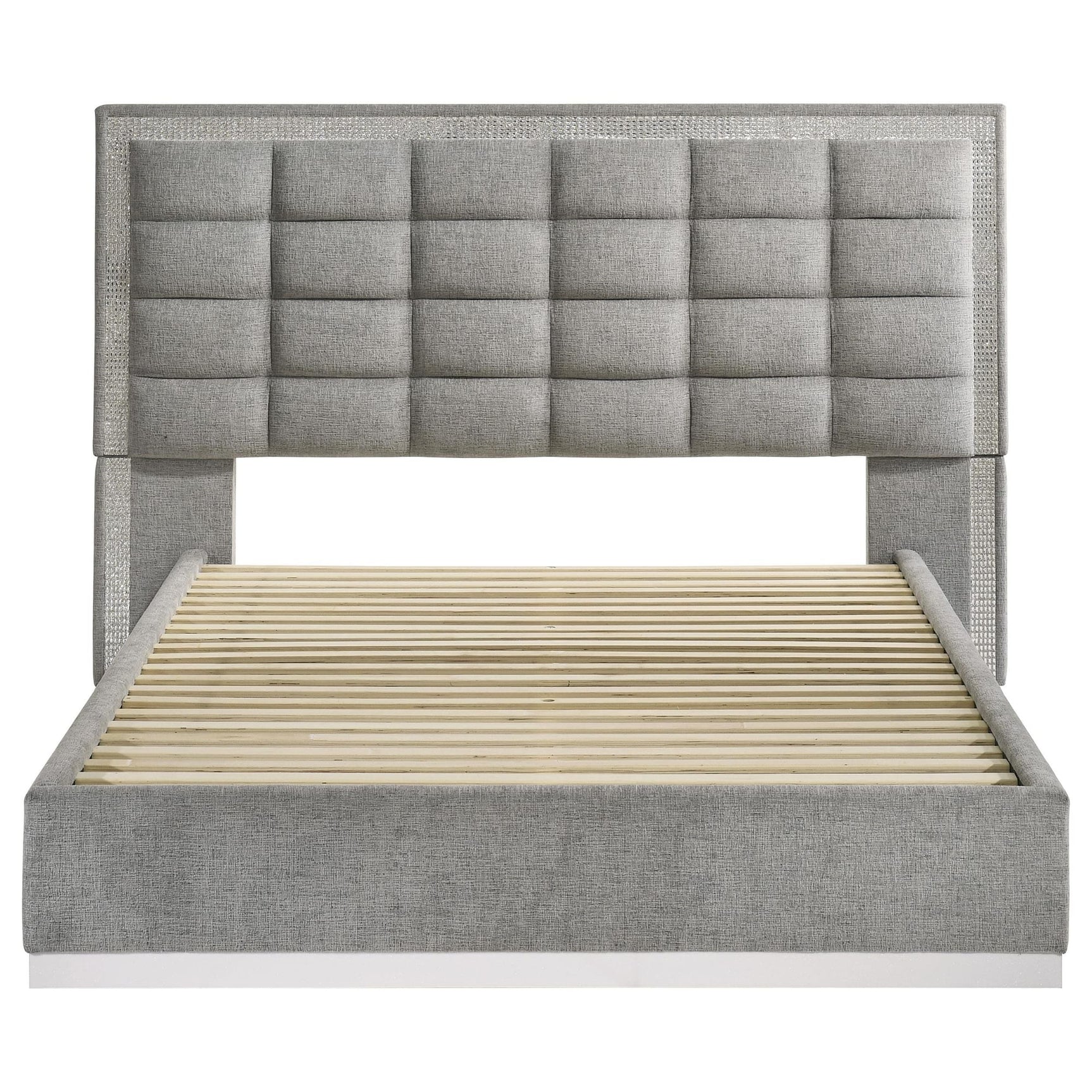 Viana Queen Chenille Platform Bed Grey and White High Gloss view 4