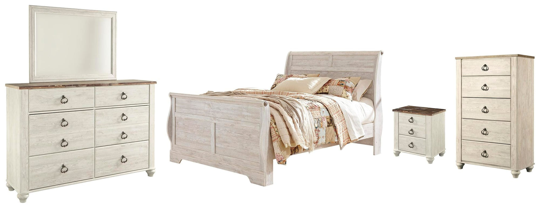 Willowton Whitewash Sleigh Bedroom Set view 5