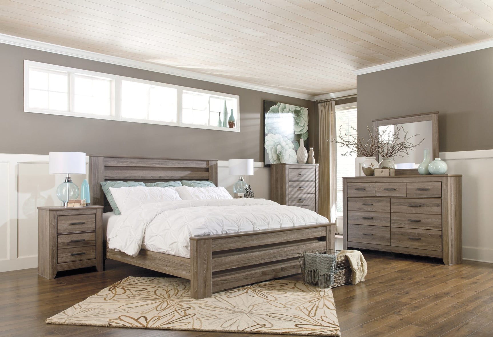 Zelen Warm Gray Panel Bedroom Set - King, Queen & Full Options King 3: Bed, Dresser, Mirror from Decor Furniture