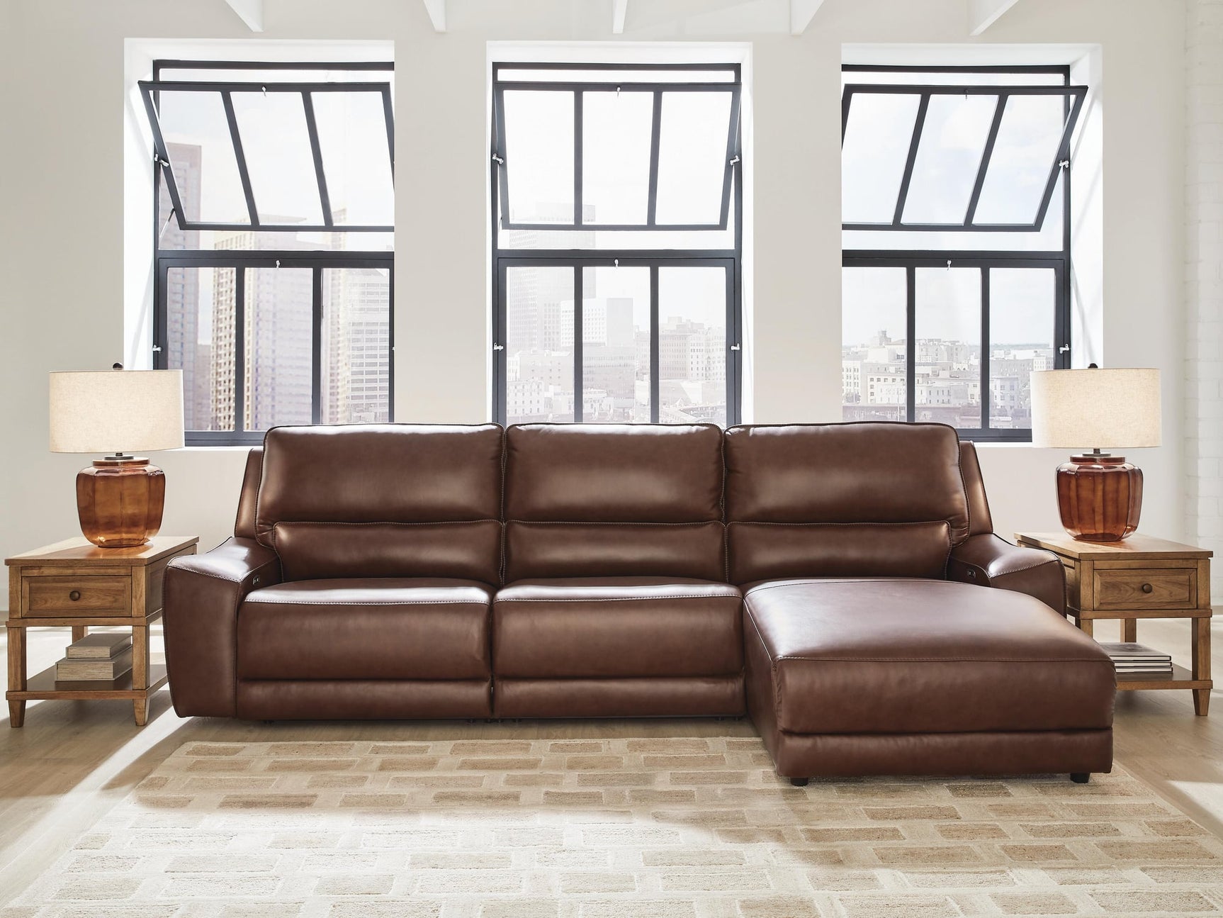 DeepWakes Canyon Leather 3-Piece Reclining Sofa Chaise - image 1