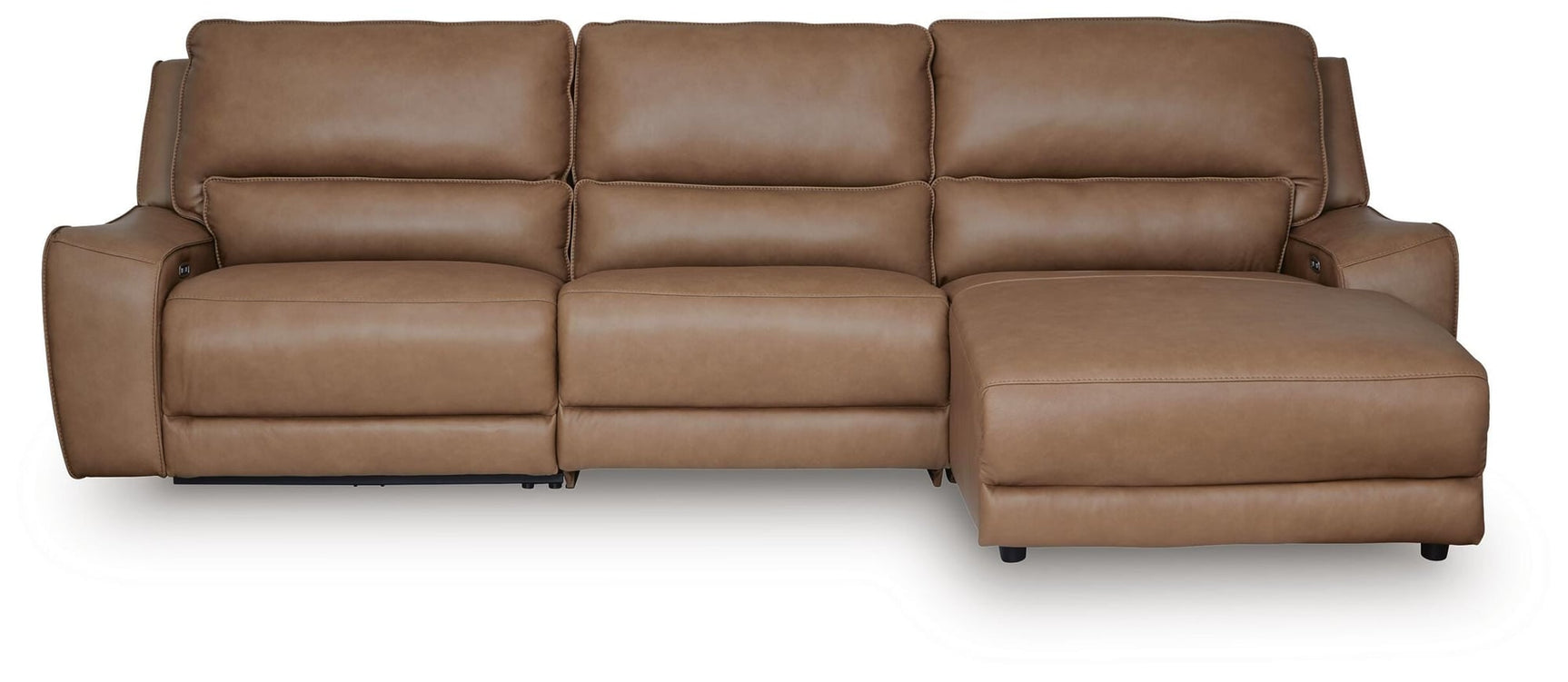 DeepWakes Caramel Leather 3-Piece Reclining Sofa Chaise - image 2