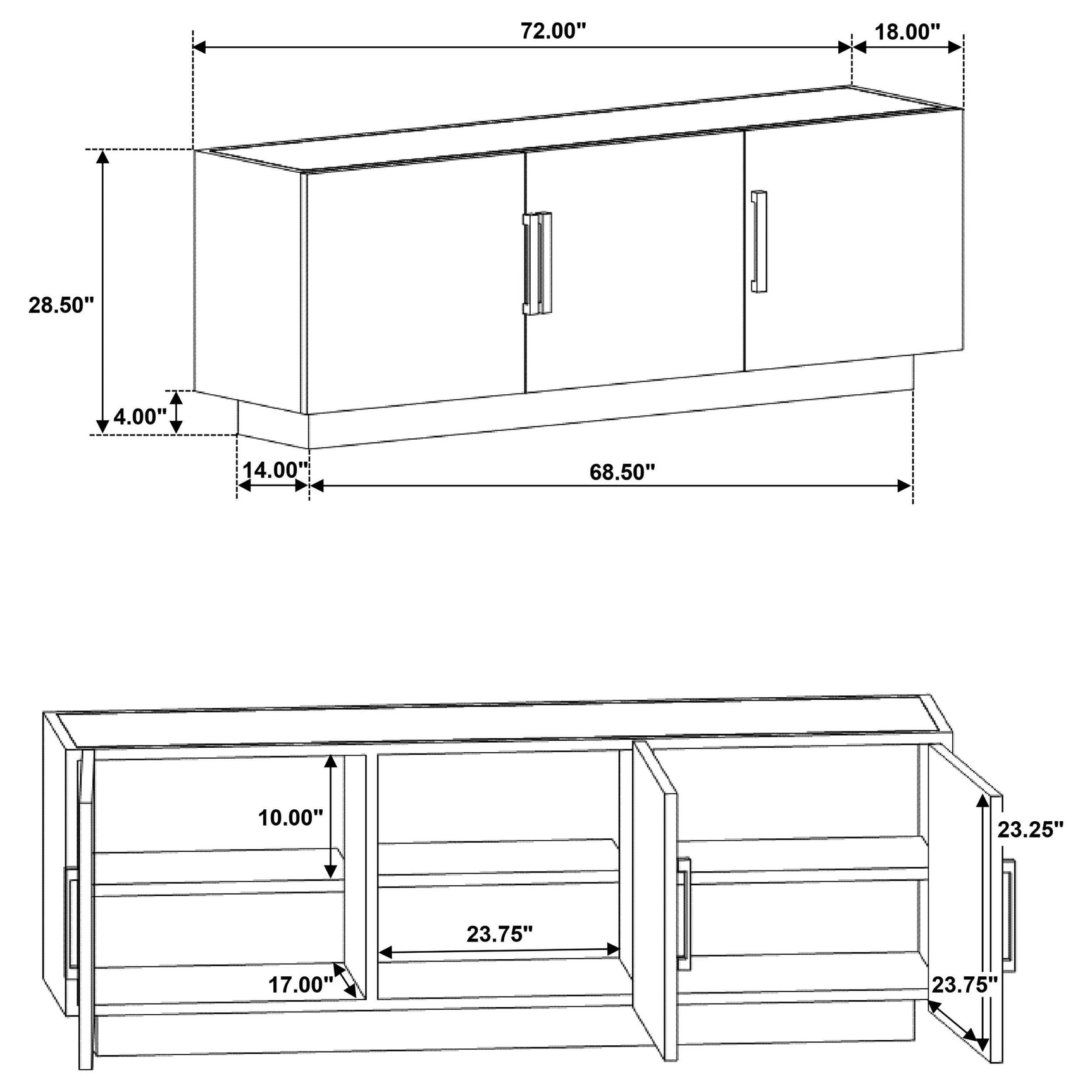 Closed doors of Dennis tobacco grey sideboard