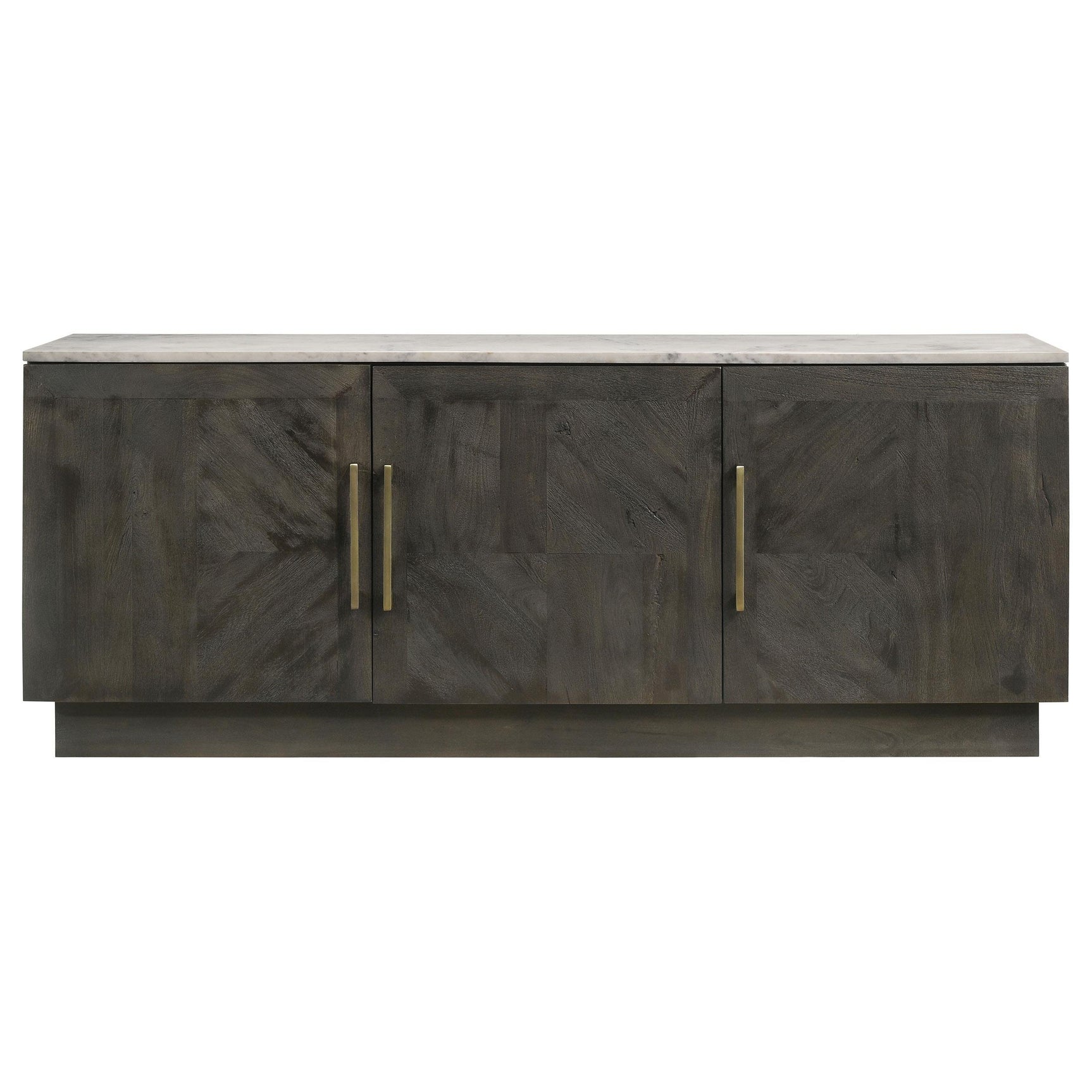 Open door showing interior shelves in Dennis sideboard
