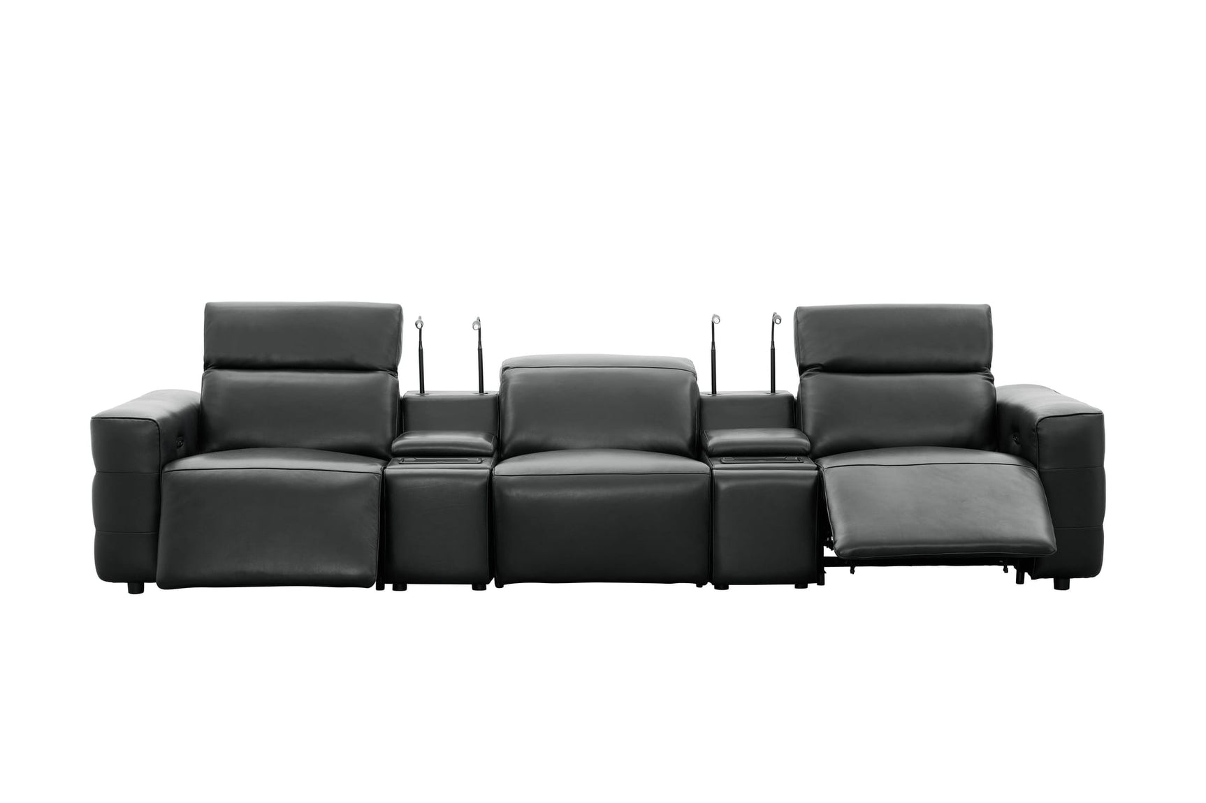 Diamante Black Italian Leather 5-Piece Power Reclining Home Theater Sectional view 5