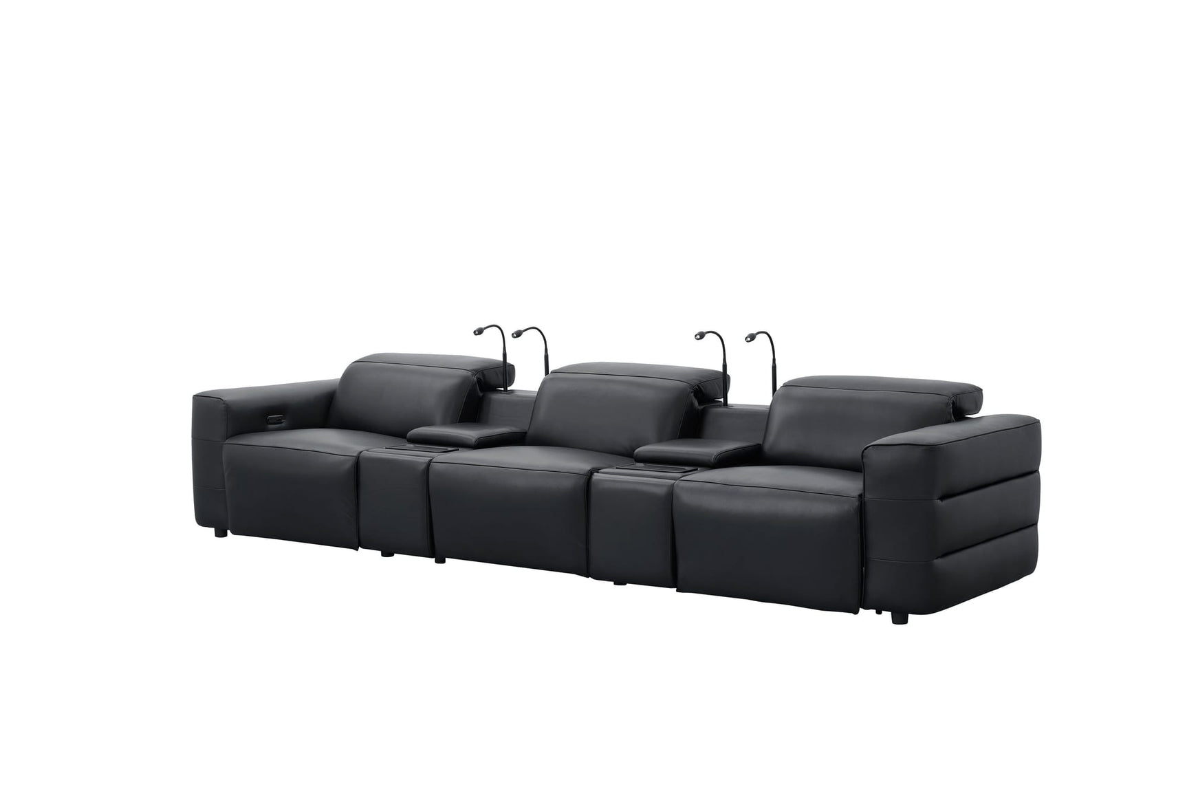 Diamante Black Italian Leather 5-Piece Power Reclining Home Theater Sectional view 7