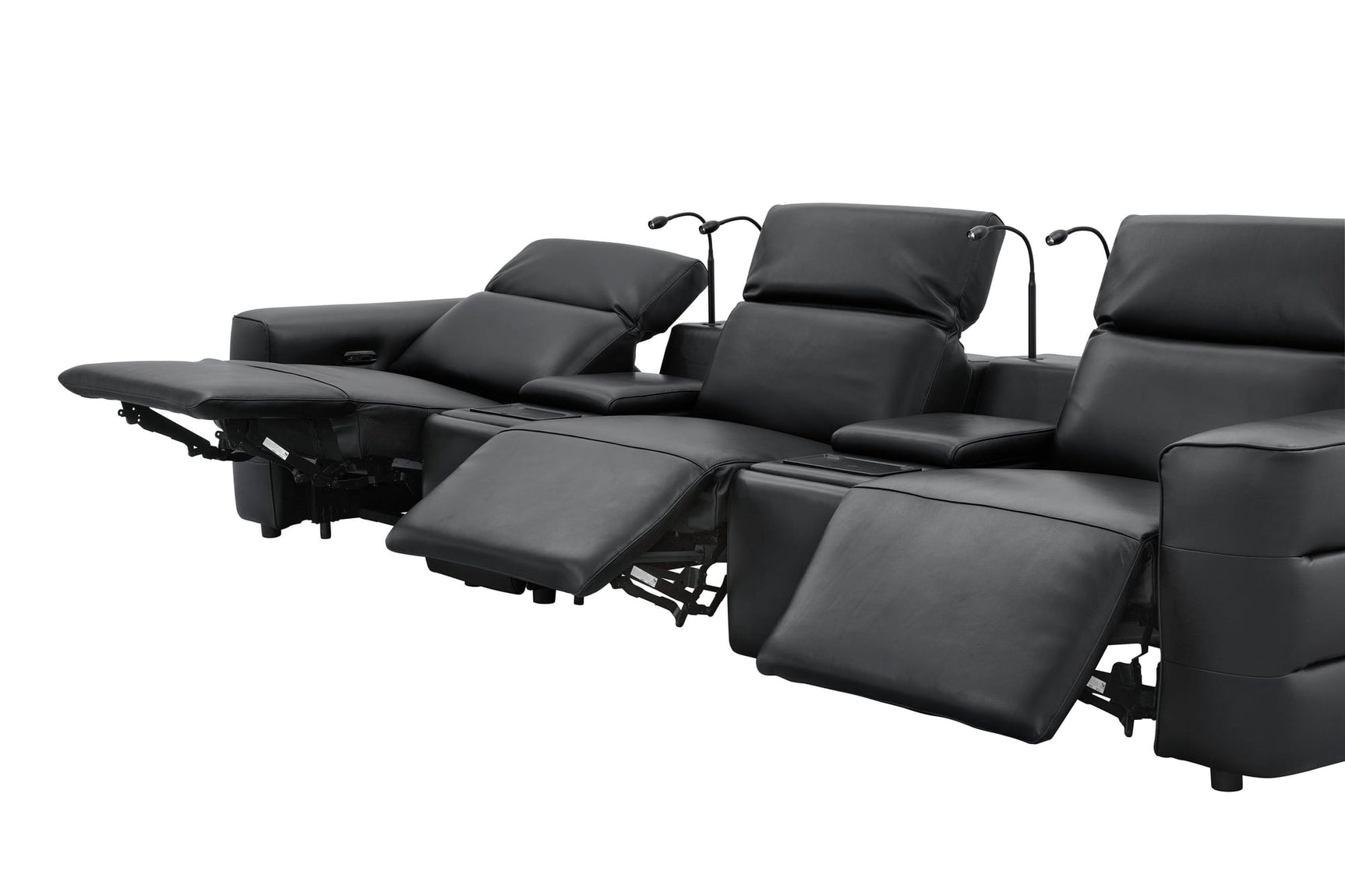 Diamante Black Italian Leather 5-Piece Power Reclining Home Theater Sectional view 9