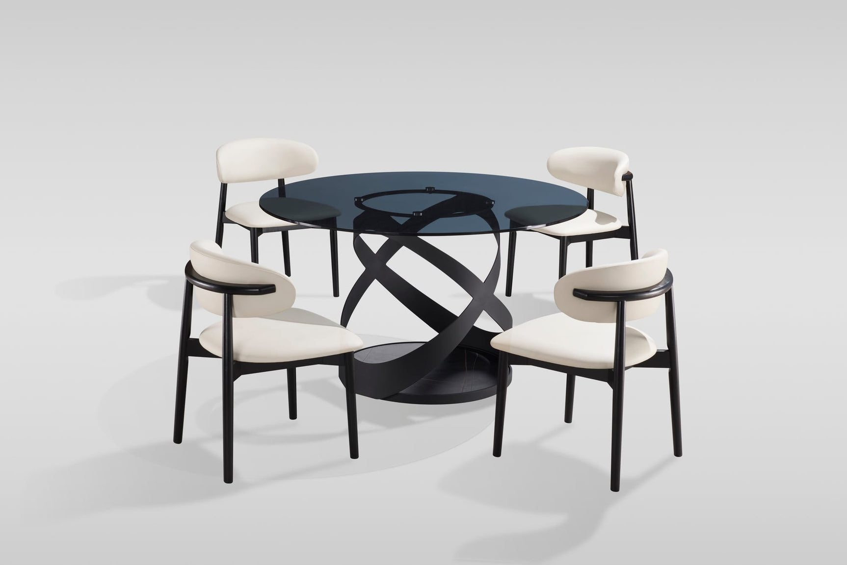 Dimi 5-Piece Dining Set with Smoke Glass Table and Black Iron Infinity Base view 2