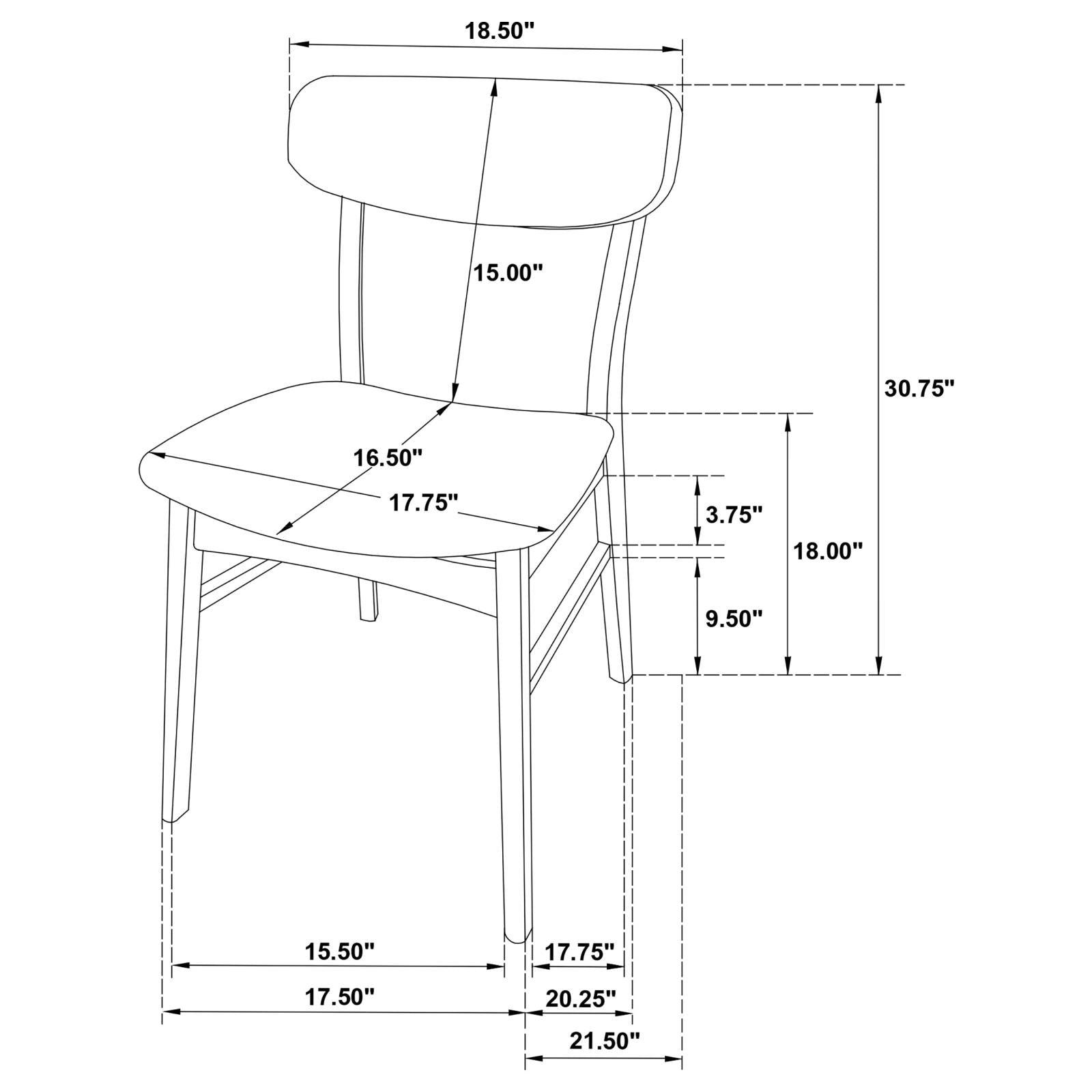 Walnut finish close-up on splayed leg of dining chair