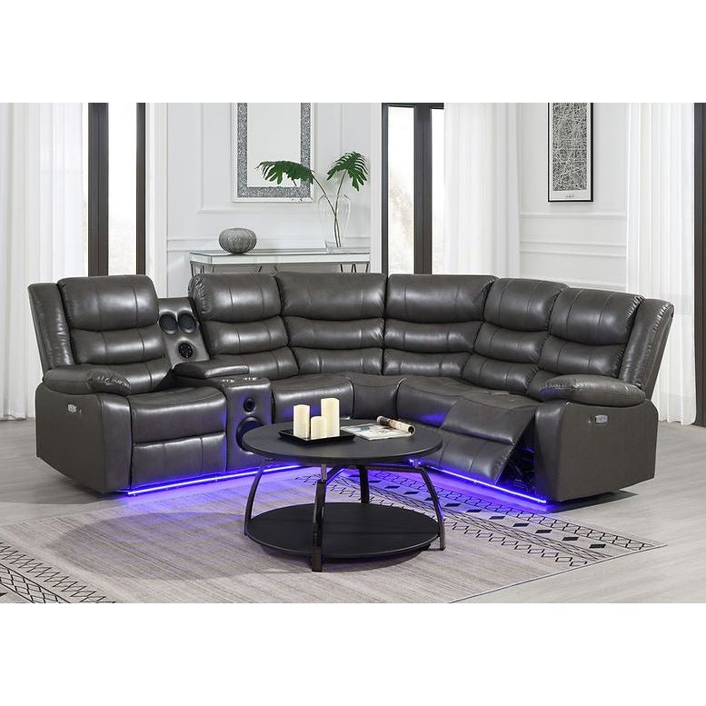 Sonic gray power reclining sectional sofa front angle