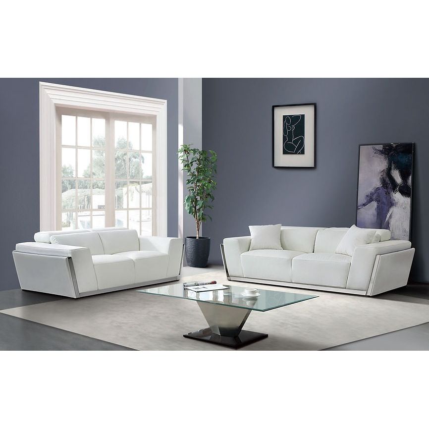 Domo White Italian Leather Match Chair and Sofa-Loveseat Living Room Set view 3