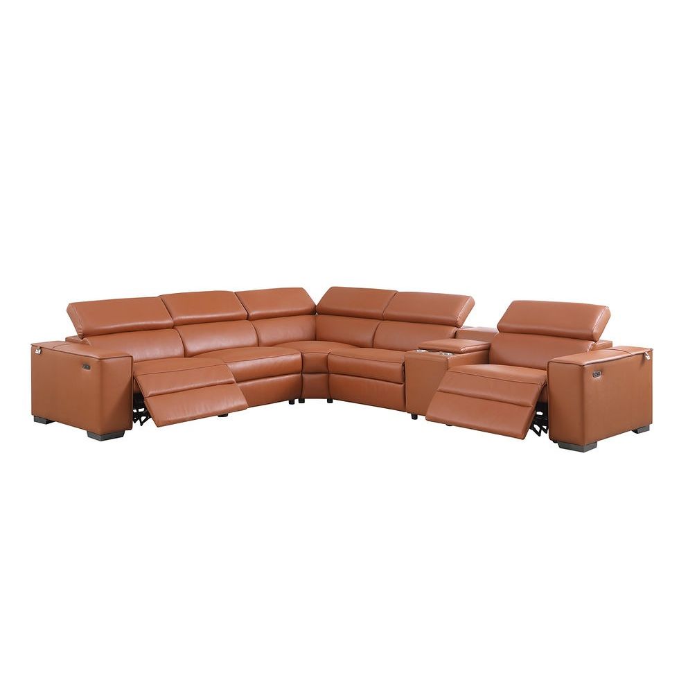 Side angle showing power recliner and console with wireless charger