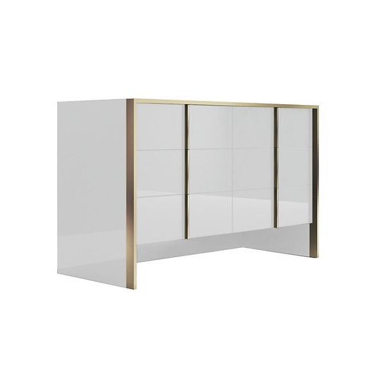 Fiocco nightstand close up with drawer, beige upholstery