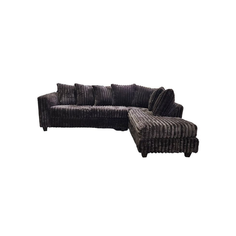 Gia Chocolate Stripe Fabric Sectional Sofa with Ottoman view 2
