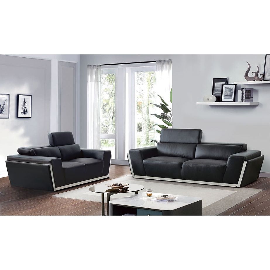 Domo Black Italian Leather Match Sofa, Loveseat, and Chair Living Room Set view 2