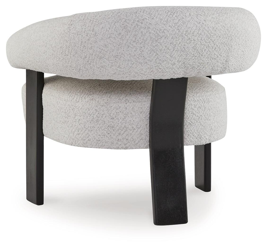 Back view of Dultish Snow Accent Chair showing frame and fabric