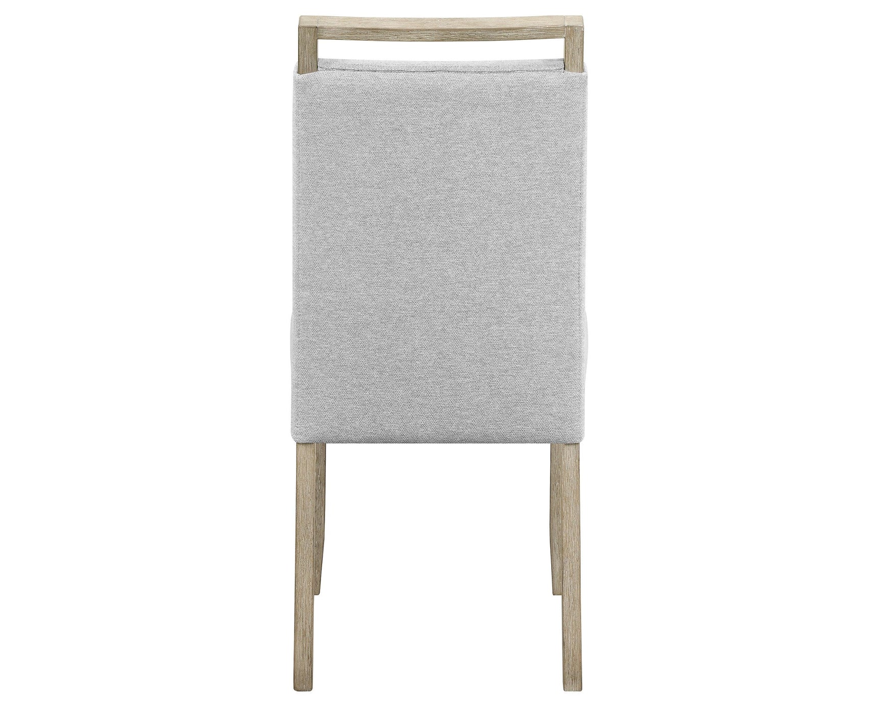 Front view of dining bench in beige gray fabric upholstery