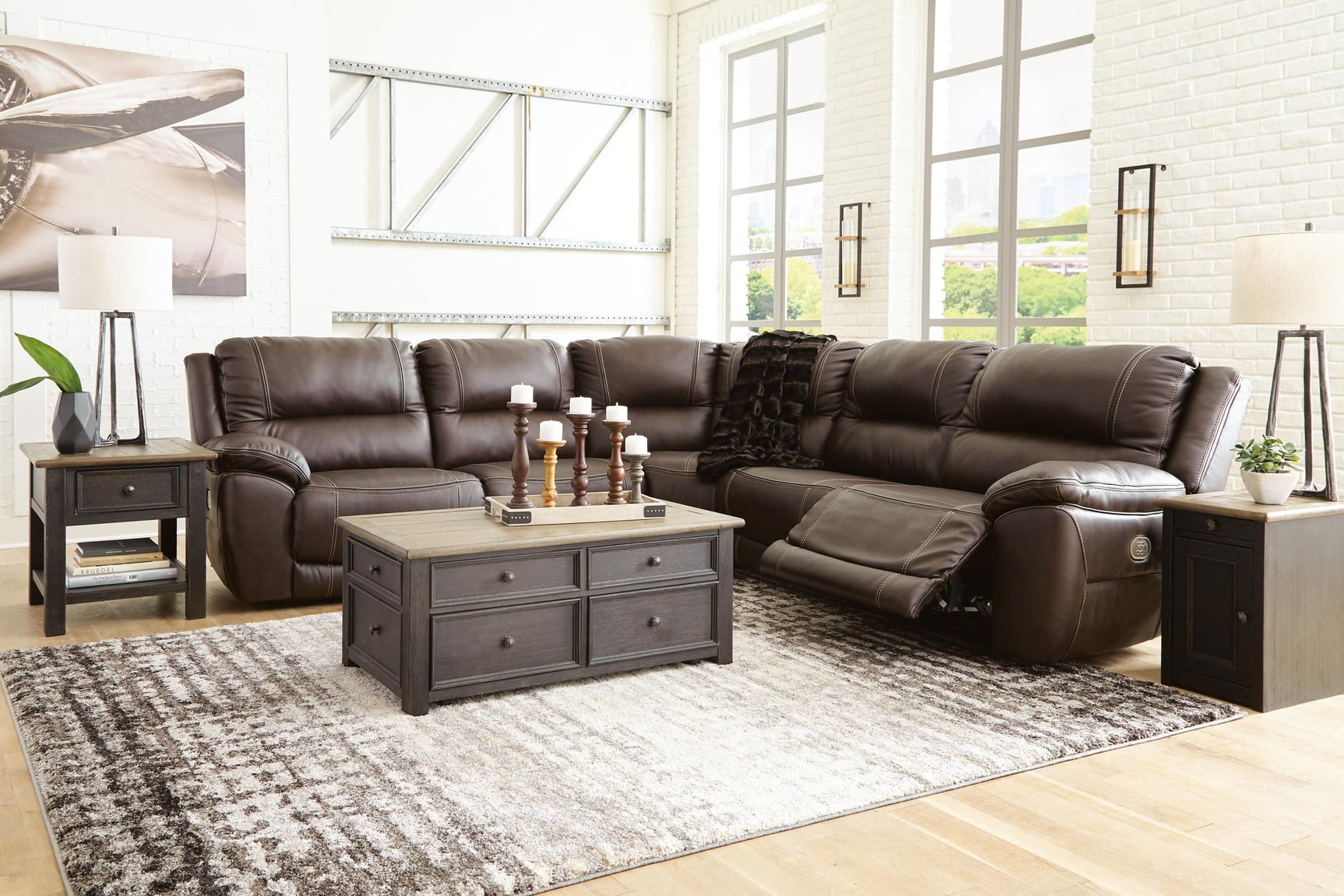 Dunleith Chocolate Leather 5-Piece Power Reclining Sectional - image 5