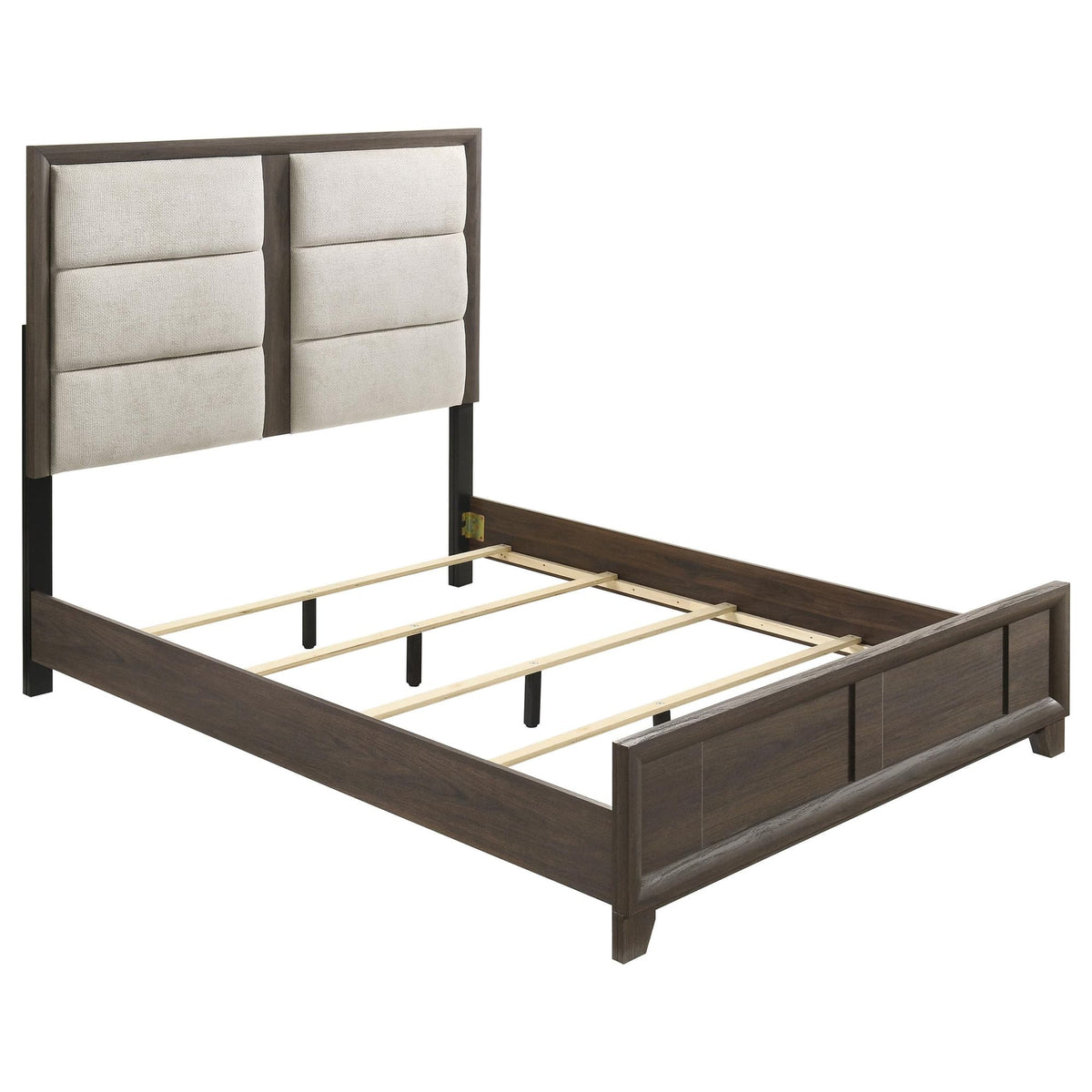 Farre Eastern King Upholstered Platform Panel Bed Dark Brown — product view