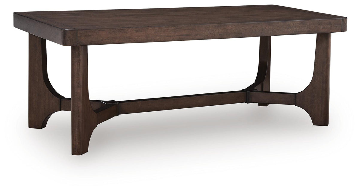 Korestone Dark Brown Coffee Table with 2 End Tables — angled view