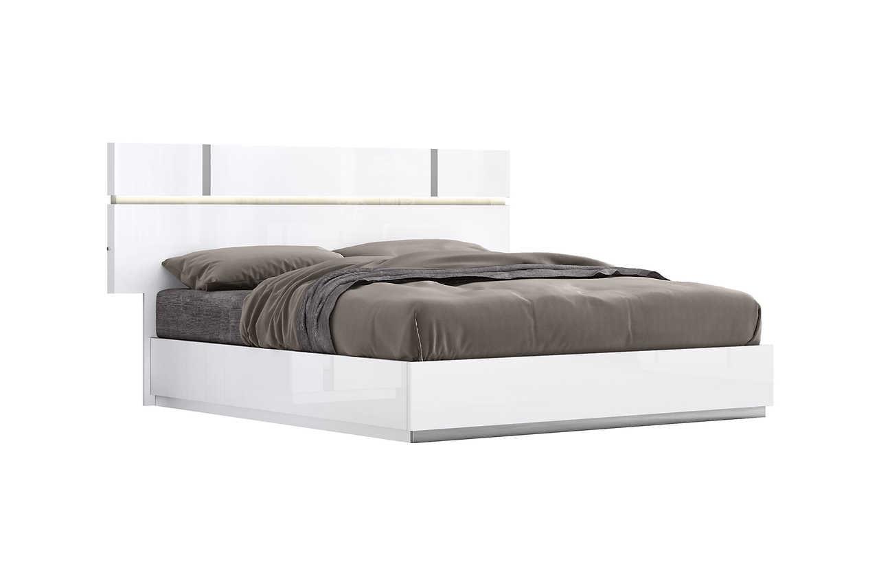 Chloe White Gloss Modern Nightstand with bedroom background