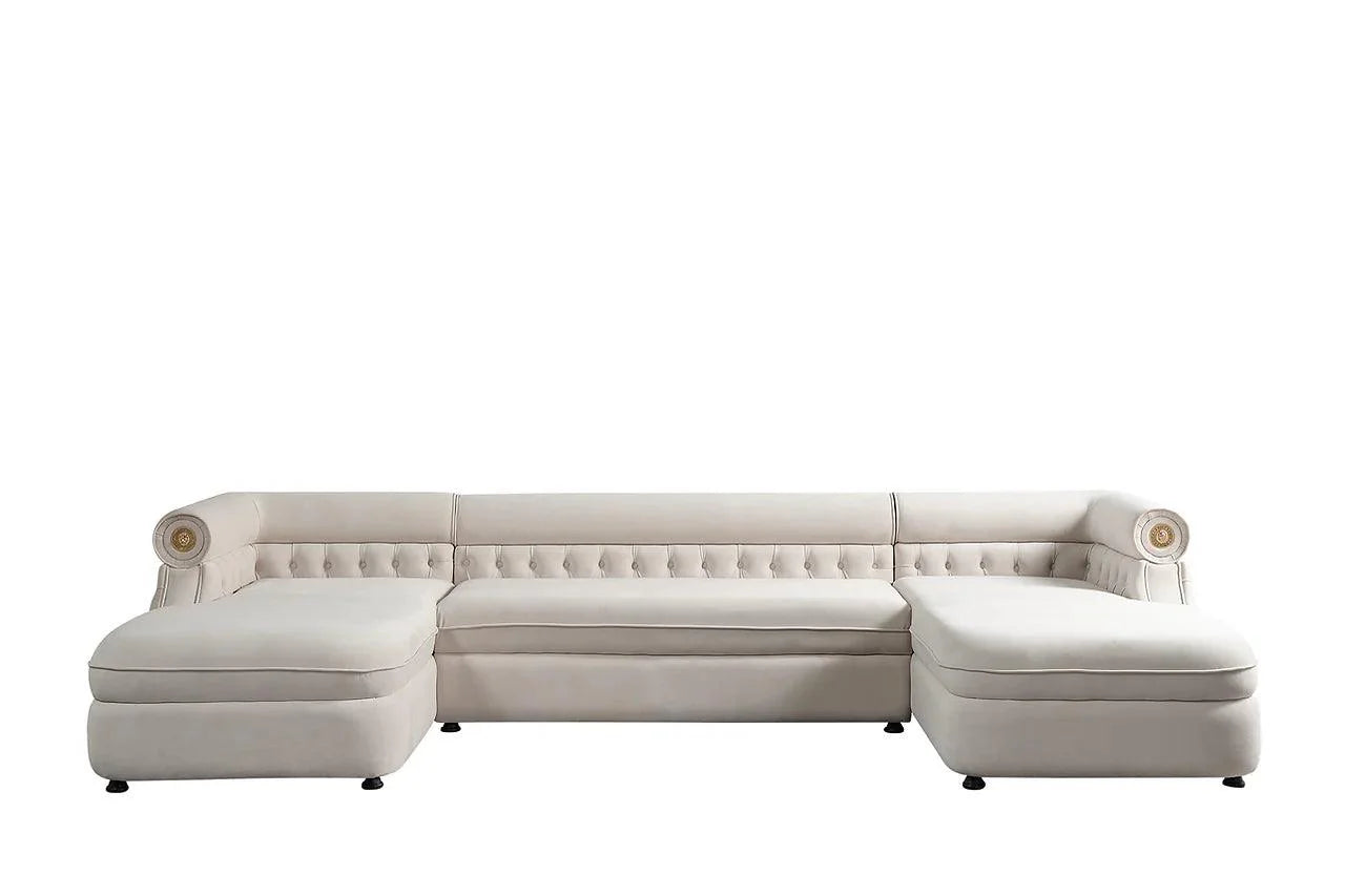 Brooklyn Cream Fabric Tufted Sectional sofa front angled view