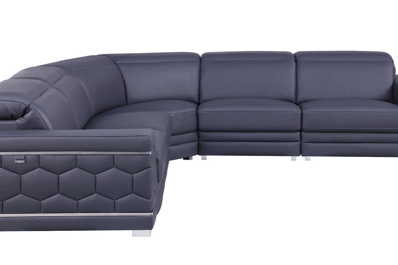Detail view of Favo Dark Navy Italian Leather sectional upholstery