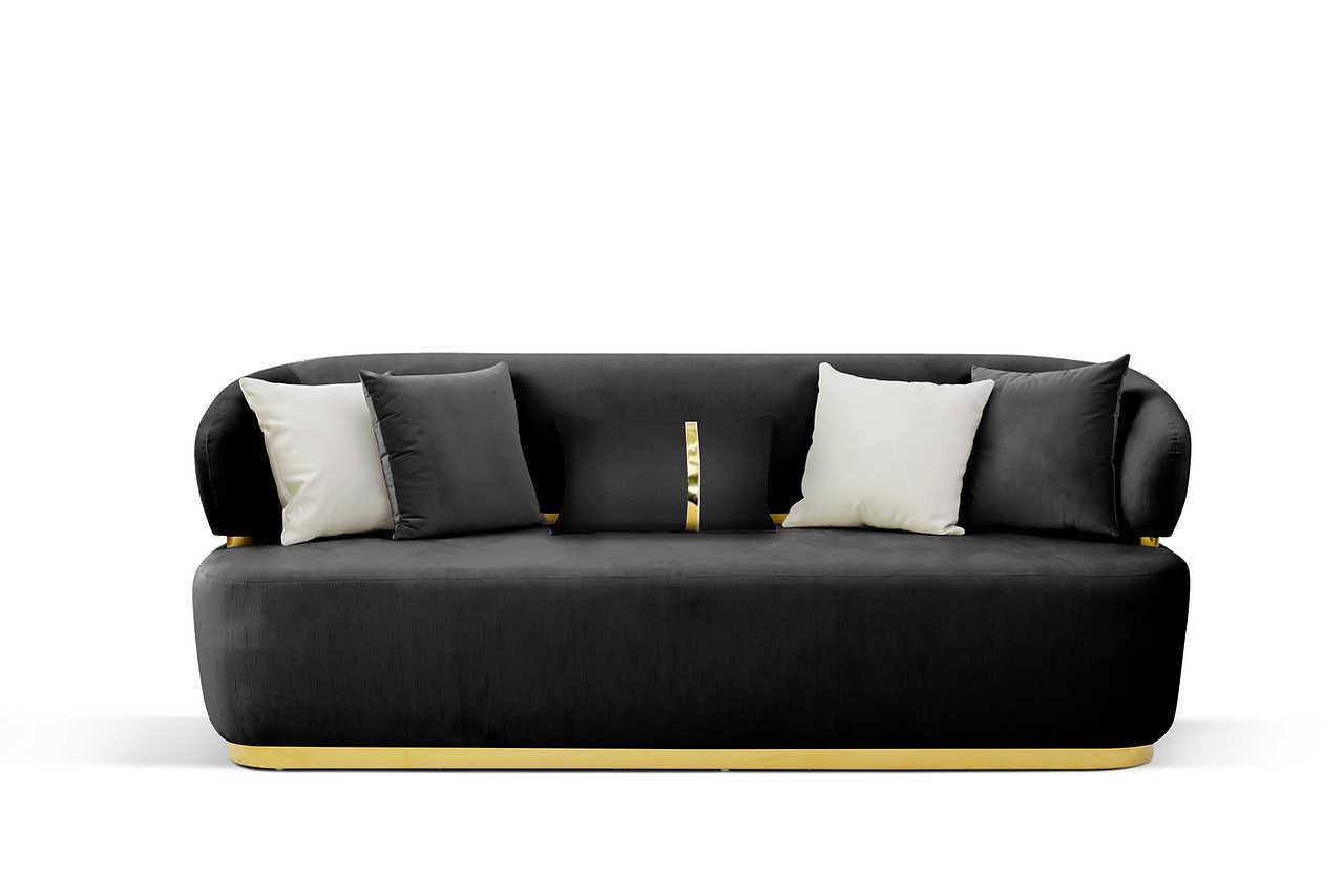 Eden loveseat side view with black velvet upholstery