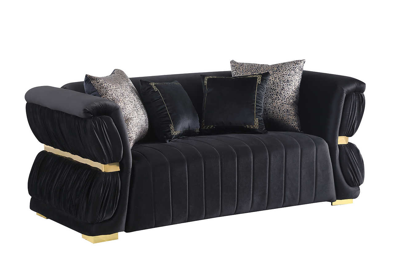 Angled view of Anna Black Living Room Set sofa and loveseat