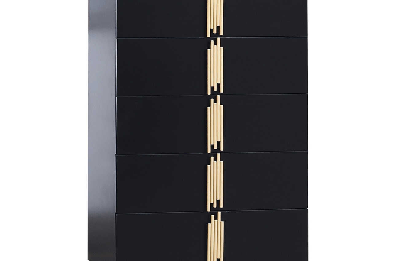 Evon Black Chest angled view showing drawers