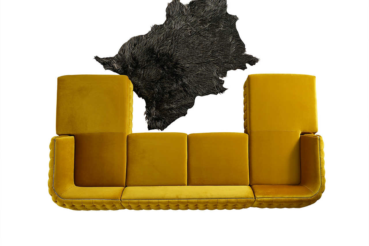Sicilya Mustard Velvet Sectional Sofa, close-up of cushions
