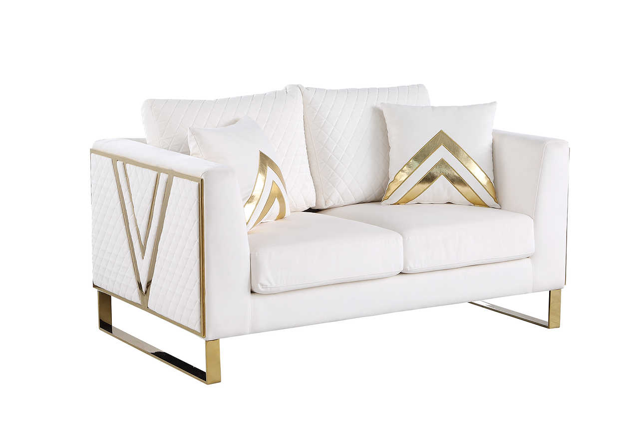 Vista Bonita cream velvet sofa front angle