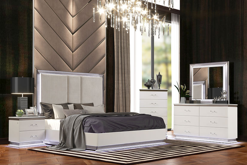 Llana White Chest with LED lighting angled front view