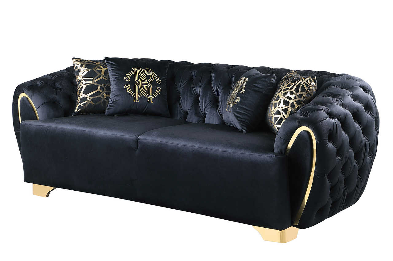 Close-up detail of Mila Black Velvet upholstery
