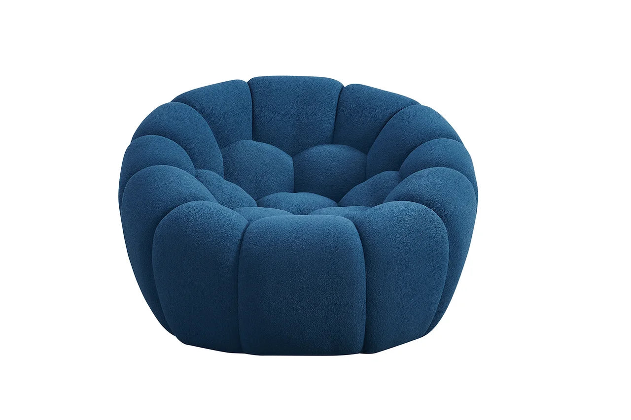 Detailed shot of sofa arm in Bubbles Blue Boucle set