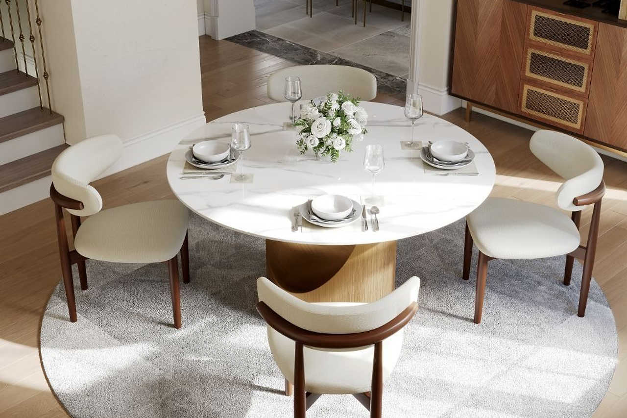 Smile 51" Dining Table angled view highlighting carbon steel base