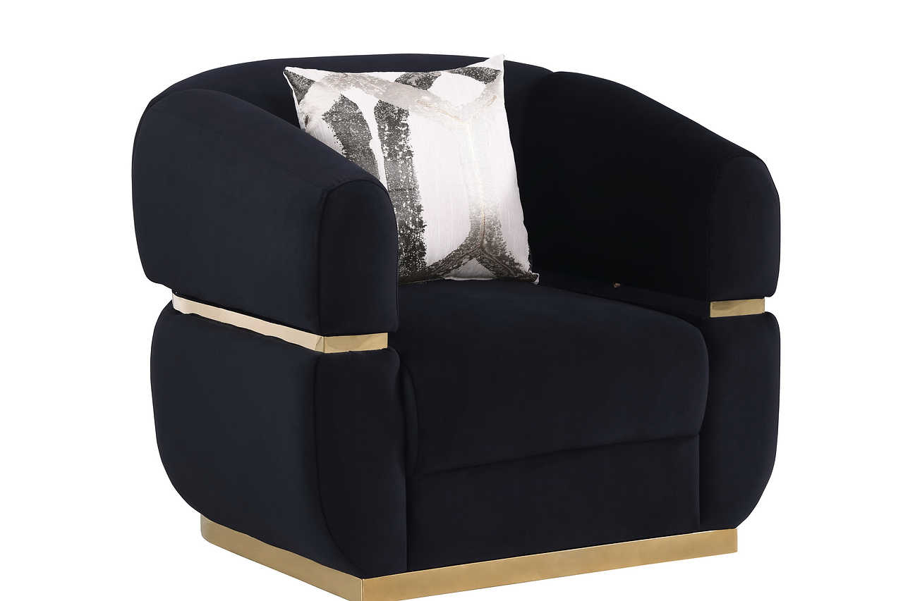 Side view of Carmela black velvet chair