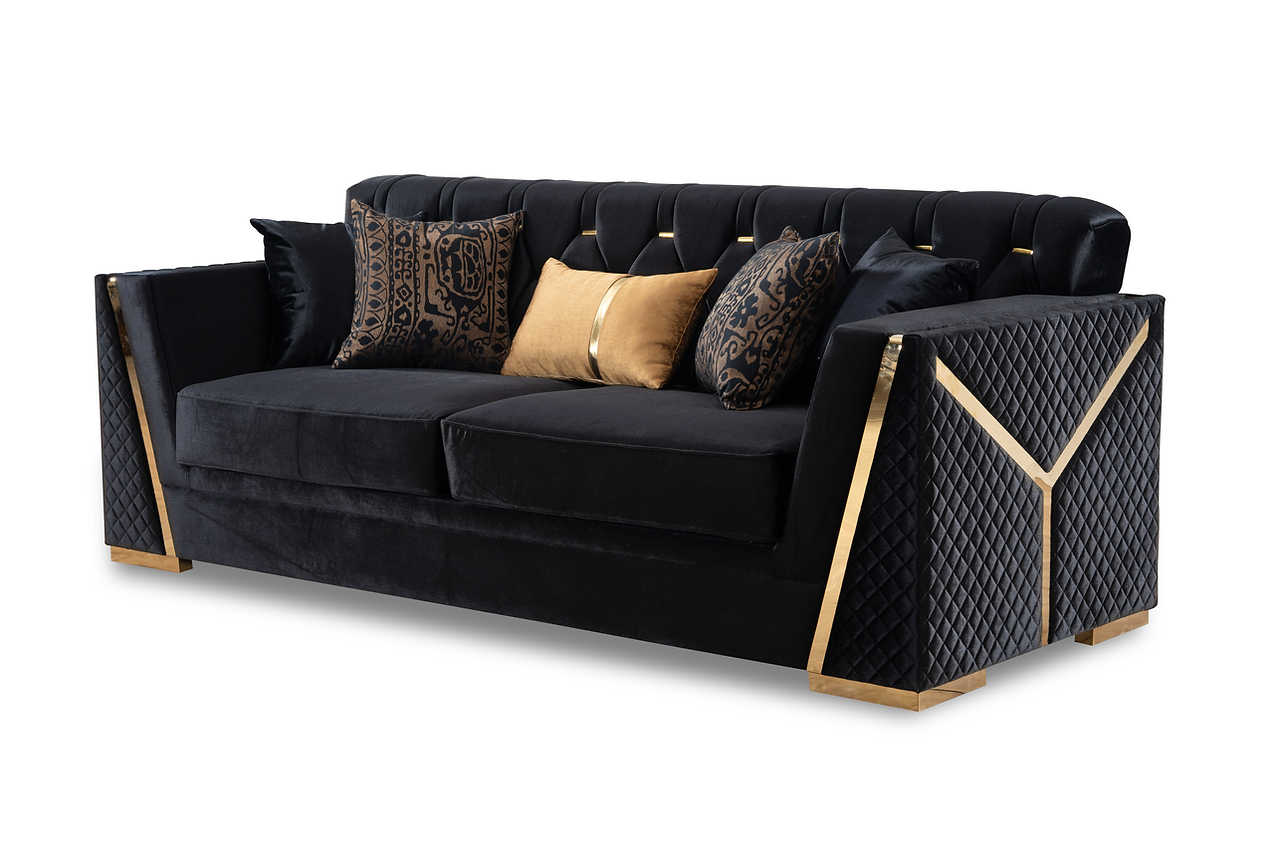 Close-up detail of Hilena Black Velvet Living Room Set upholstery