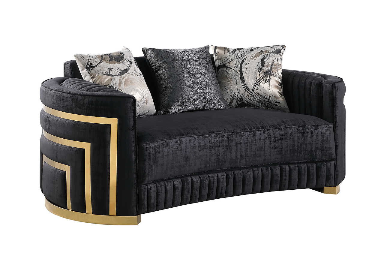 Side profile of Minerva Black Velvet Living Room Set