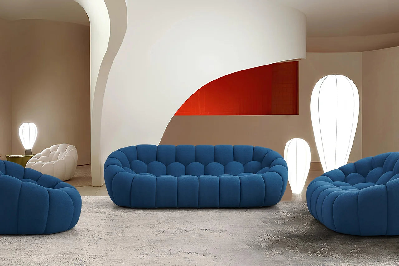 Bubbles Blue Boucle Living Room Set main view