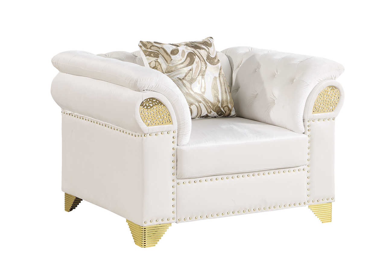 Side view of Emma Cream Velvet Living Room Set