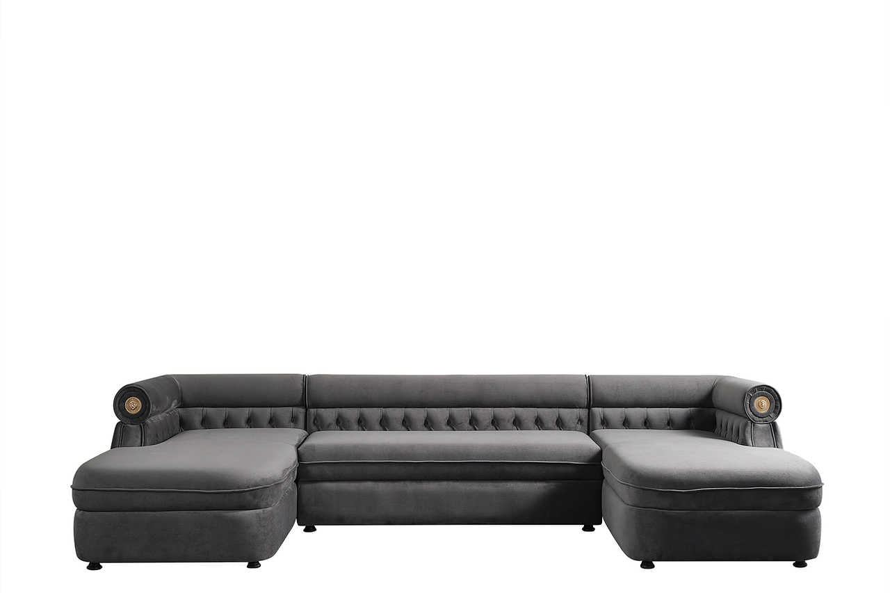 Detail view of Brooklyn Grey Sectional sofa arm