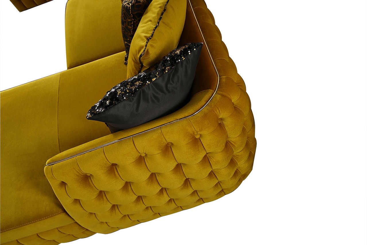 Sicilya Mustard Velvet Sectional Sofa, close-up detail