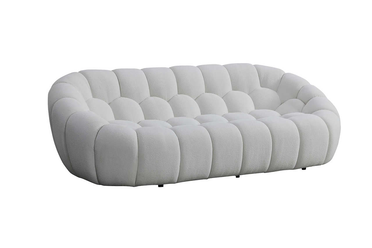 Bubbles White Boucle sofa side view
