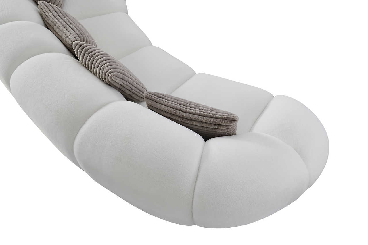 Side angle of Big Cloud white soft fur fabric sectional sofa