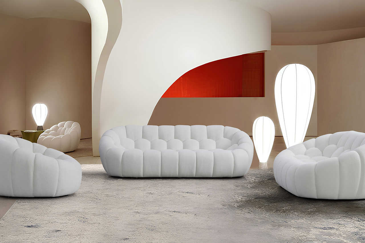 Bubbles White Boucle sofa main front view