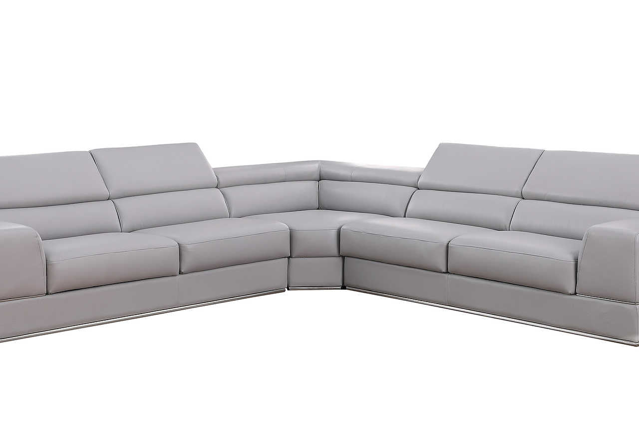 Room view of Pella Light Grey Leather Sectional sofa